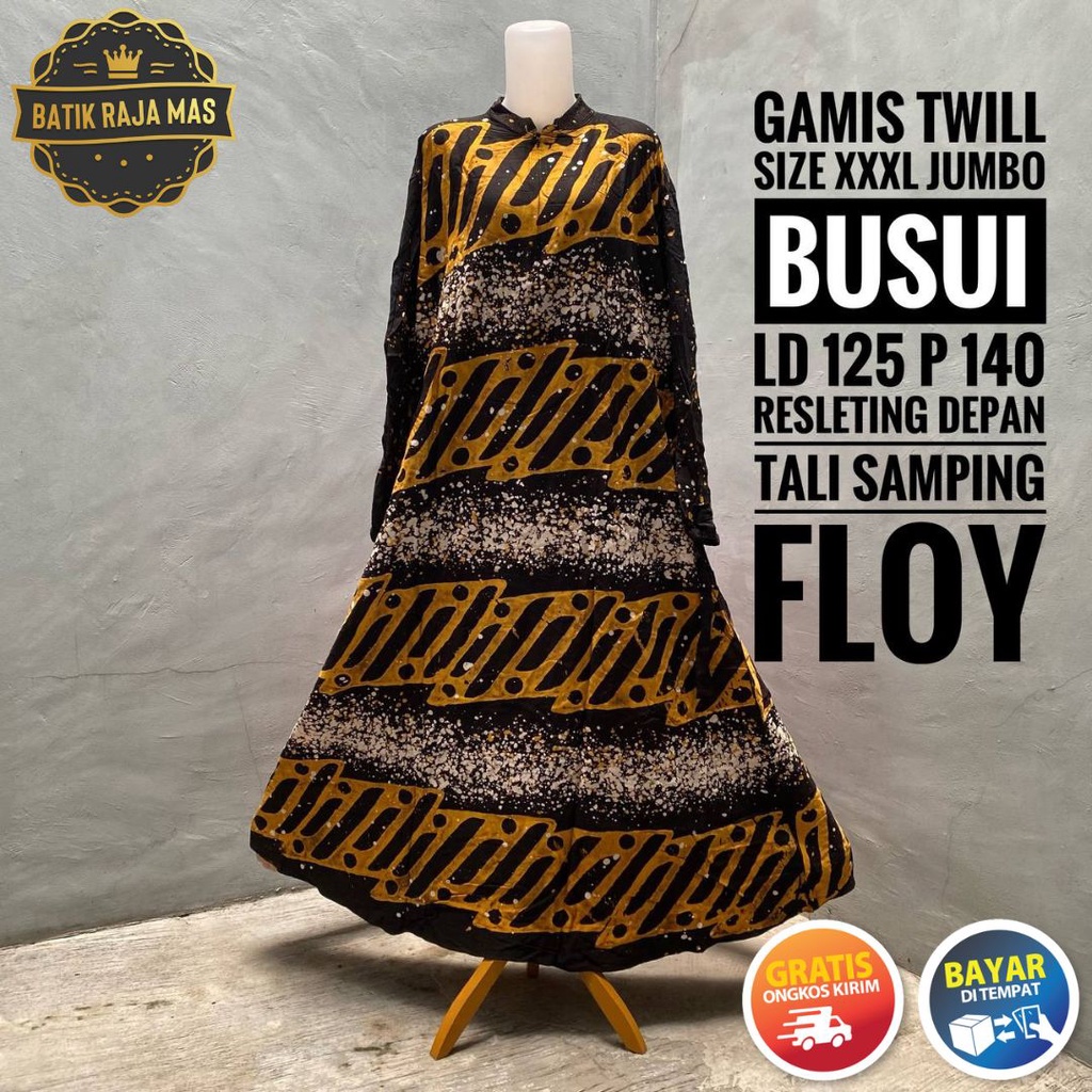 Gamis Wanita Midi Dress Jumbo Orang Tua Ibu Ibu Twill Ori Pekalongan Busui Friendly Resleting Depan 