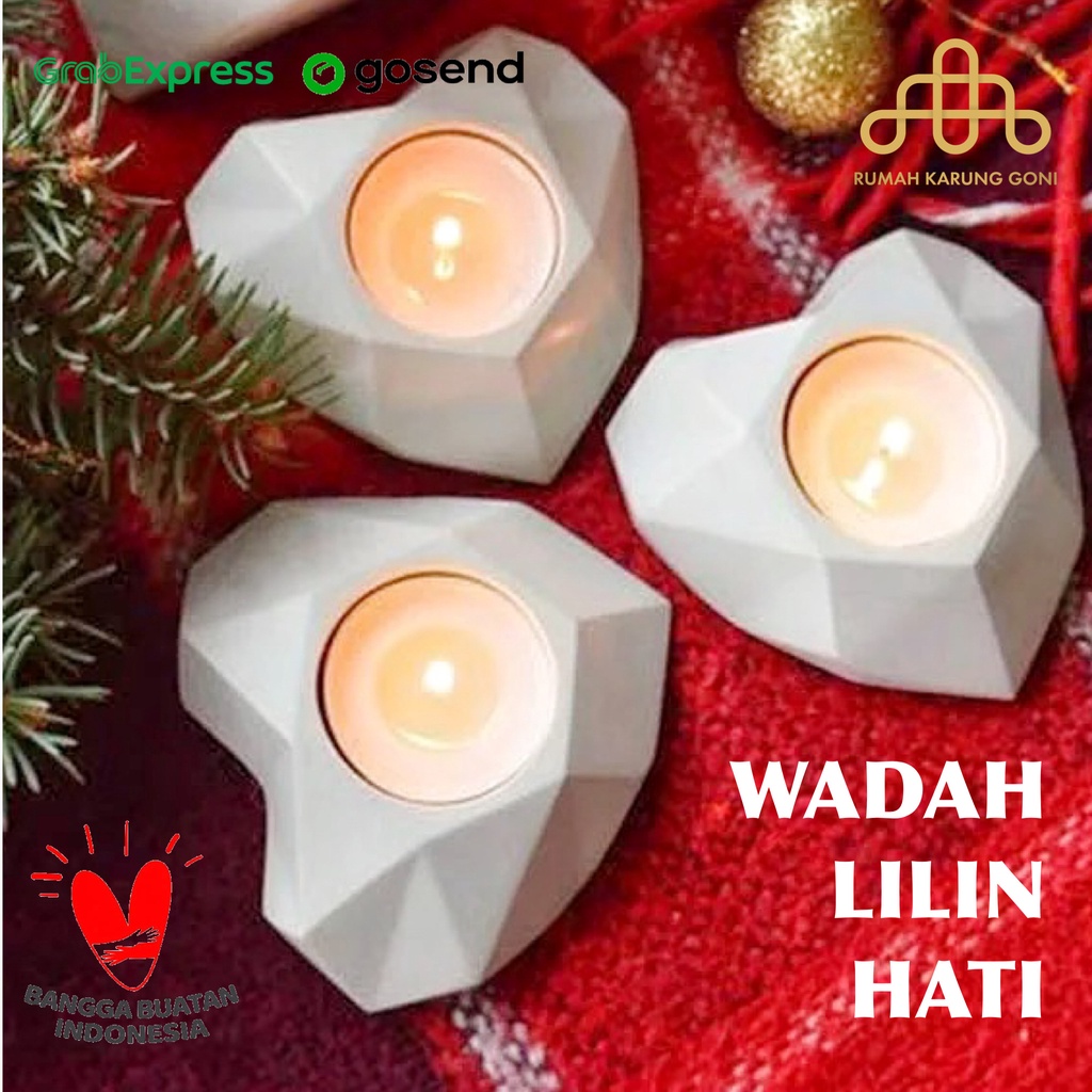 Wadah Lilin Semen Bentuk Hati - Succulent Pot - Pot Sukulen Beton