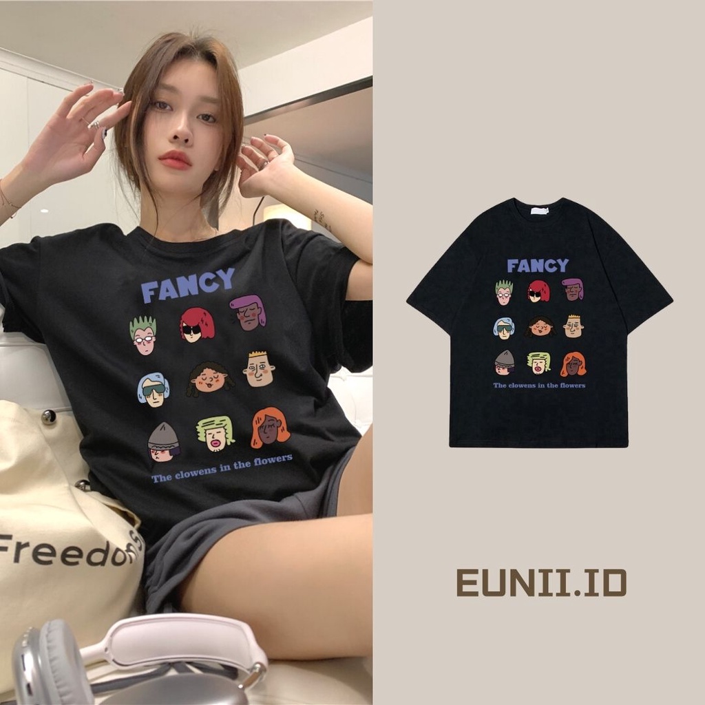 EUNII T-shirt Lengan Pendek Cartoon Rock Boy Korean Style/Kaos Atasan Wanita/Baju Kaus Oversize Wanita/Kaos Wanita