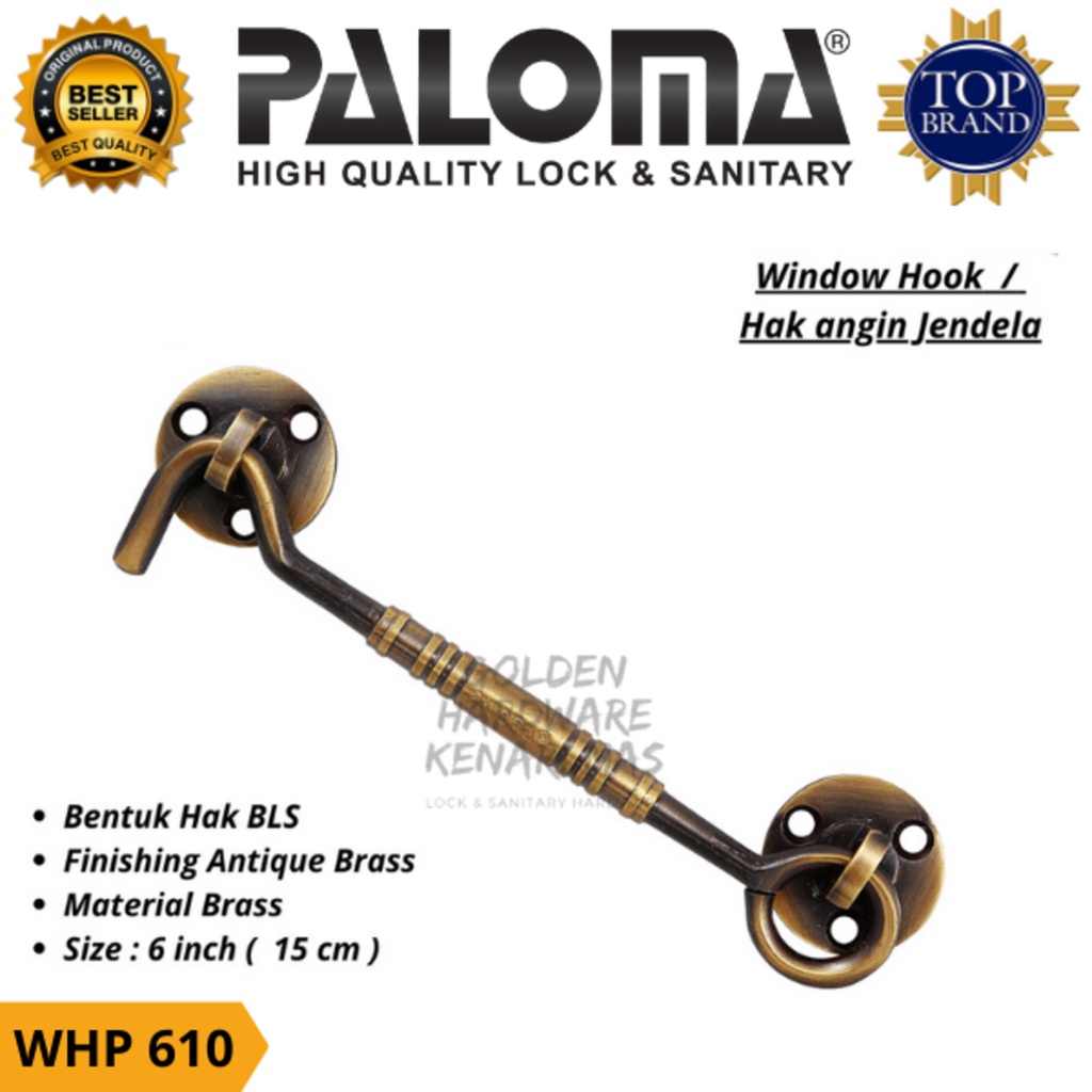 PALOMA WHP 610 Hak Angin Penahan Jendela Kayu Solid Antik Brass