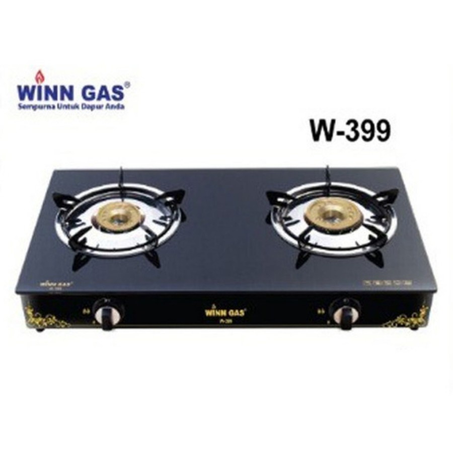 Kompor Gas Kaca 2 Tungku Winn Gas W-399 &amp; Paket Kompor Selang Regulator W88/W900