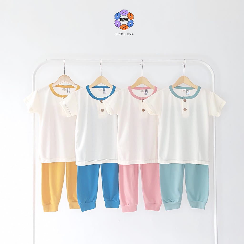 Ezy Shirt Set Combi Natural Series Nova Baby Setelan Baju Pendek Celana Panjang Bayi Newborn 6 Bulan - 4 Tahun