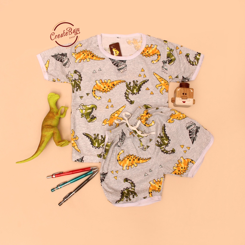 PROMO 7.7 SETELAN ANAK MOTIF DINO TRIANGLE SETELAN ANAK POLOS UNISEX LENGAN PENDEK