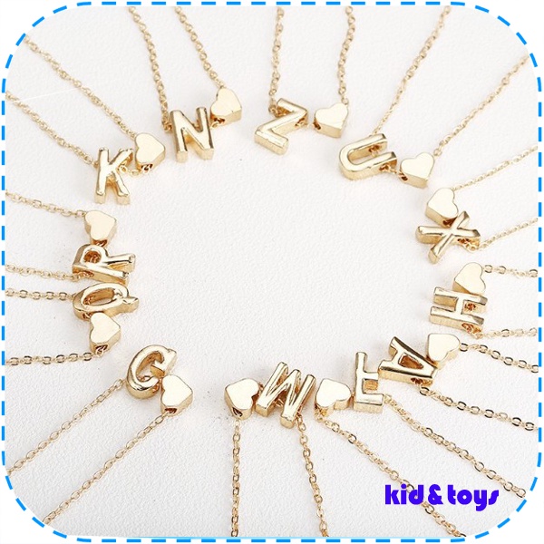 1 Set Kalung Choker Rantai Korea kalung imitasi dengan Liontin love dan huruf A-Z