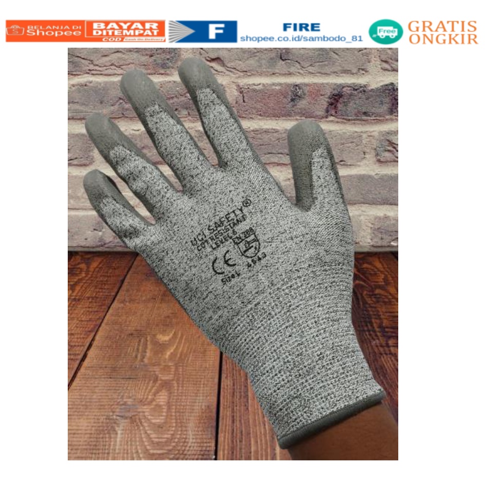 Telapak Tangan dilapisi karet Anti Gores Anti Licin Anti Slip Anti Iris Telapak Tangan dilapisi karet Pengaman kerja Safety Gloves Kontruksi Welding Proyek bengkel Level 5 Tebal Sarung Tangan 4543