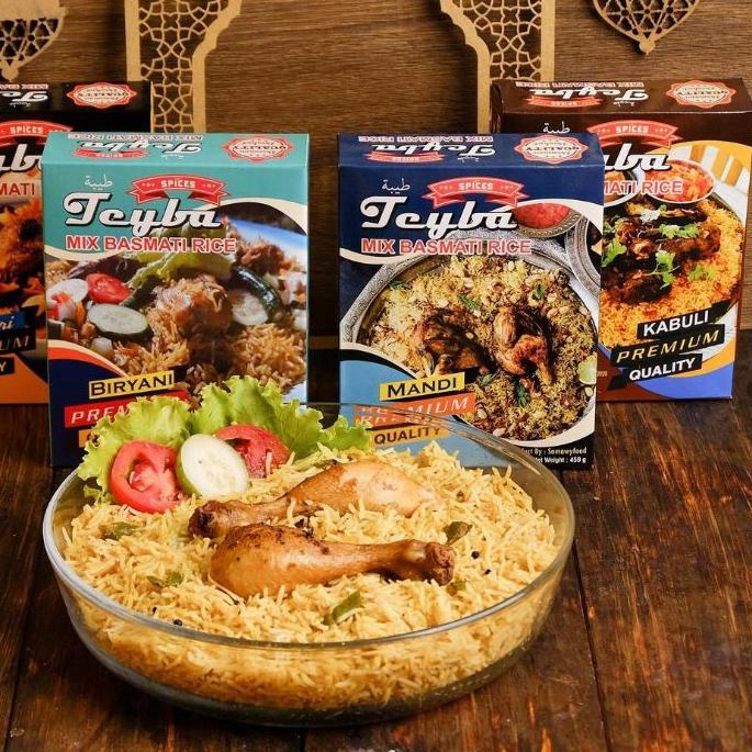 

QC PASS⭐✔️-Teyba Beras Basmati + bumbu Nasi Arab Instan Kabuli, Mandi, Bukhori, Biryani/ Briyani 500 gram kemasan terbaru