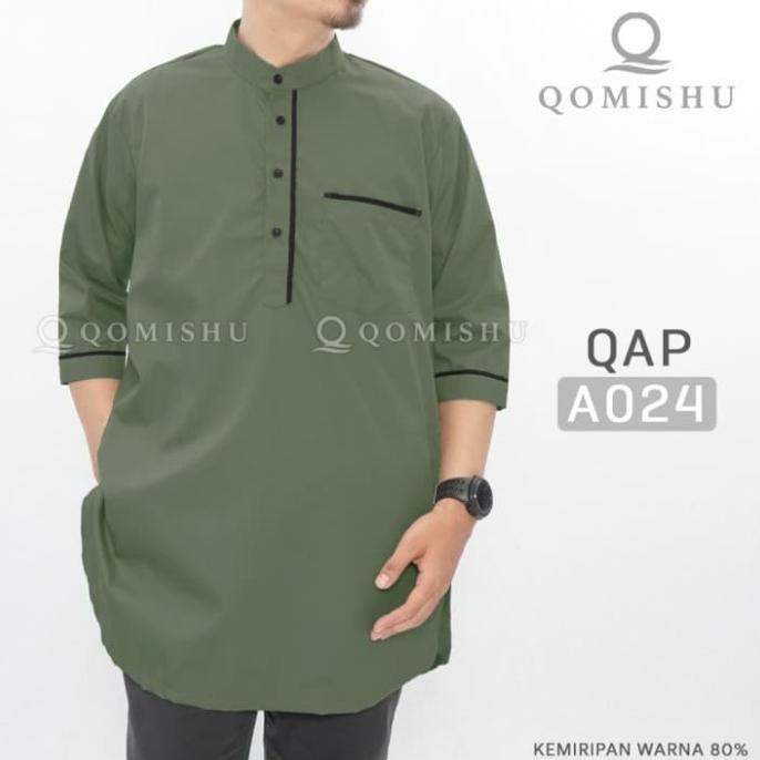 TERLARIS Baju Koko Pakistan Kurta Muslim Pria Dewasa Ukuran M L XL XXL Army /BAJU KOKO PRIA/BAJU KOK
