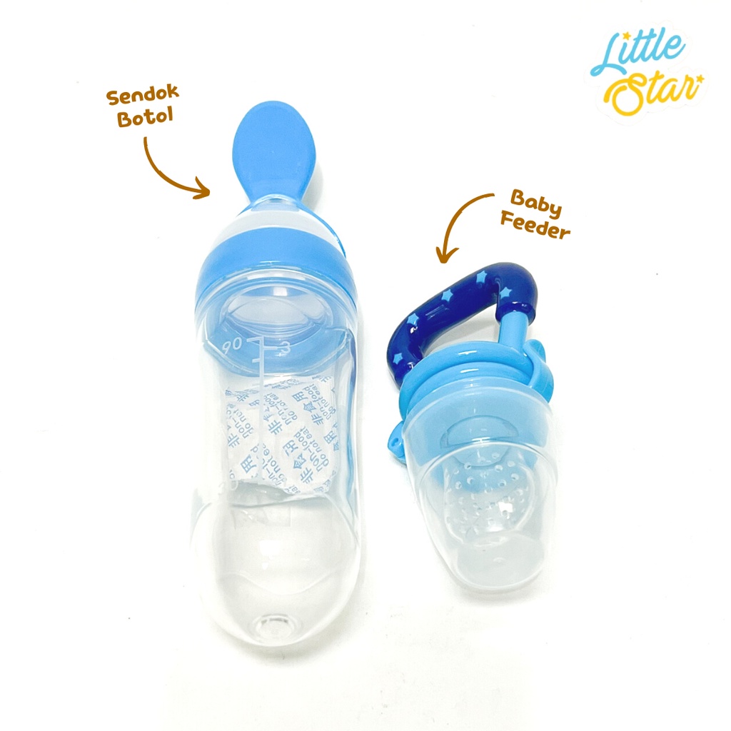 LS Paket Perlengkapan Makan Mpasi Bayi 2in1 Sendok Botol Silicone Baby Feeder Empeng Buah