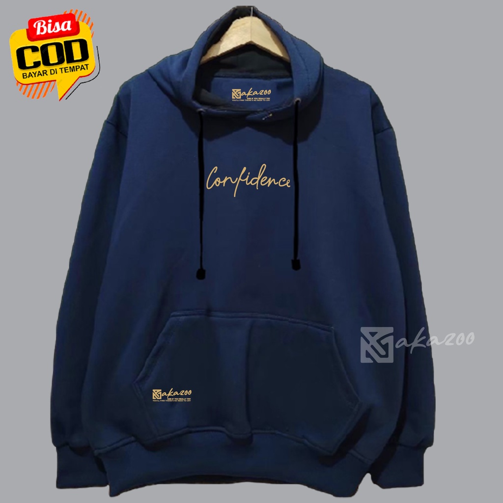 sweater pria distro original Sablon Confidence Warna Navy hoodie oversize murah xxl switer cewek cowok  unisex m l xl xxl premium