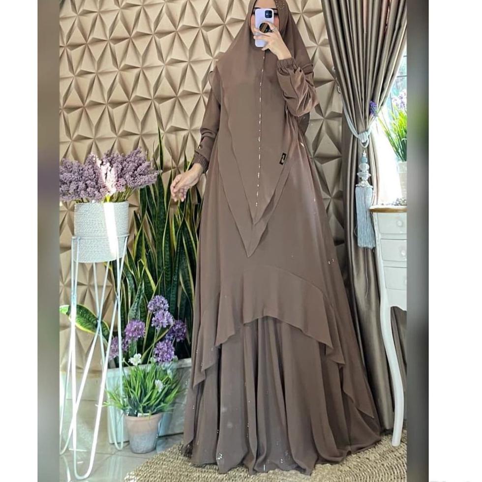 TERPERCAYA Gamis Ceruty Polos Set Khimar Big Sale Busana Muslim Kirani Syari Plus Jilbab Gamis Cerut
