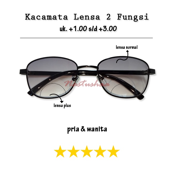 Kacamata Lensa Baca dan Jalan Uk. +1.00 s.d +3.00 Bingkai Kotak Besi Gagang Plastik Kacamata 2 Fungsi Lensa Gelap Untuk Pria Wanita NOCASE