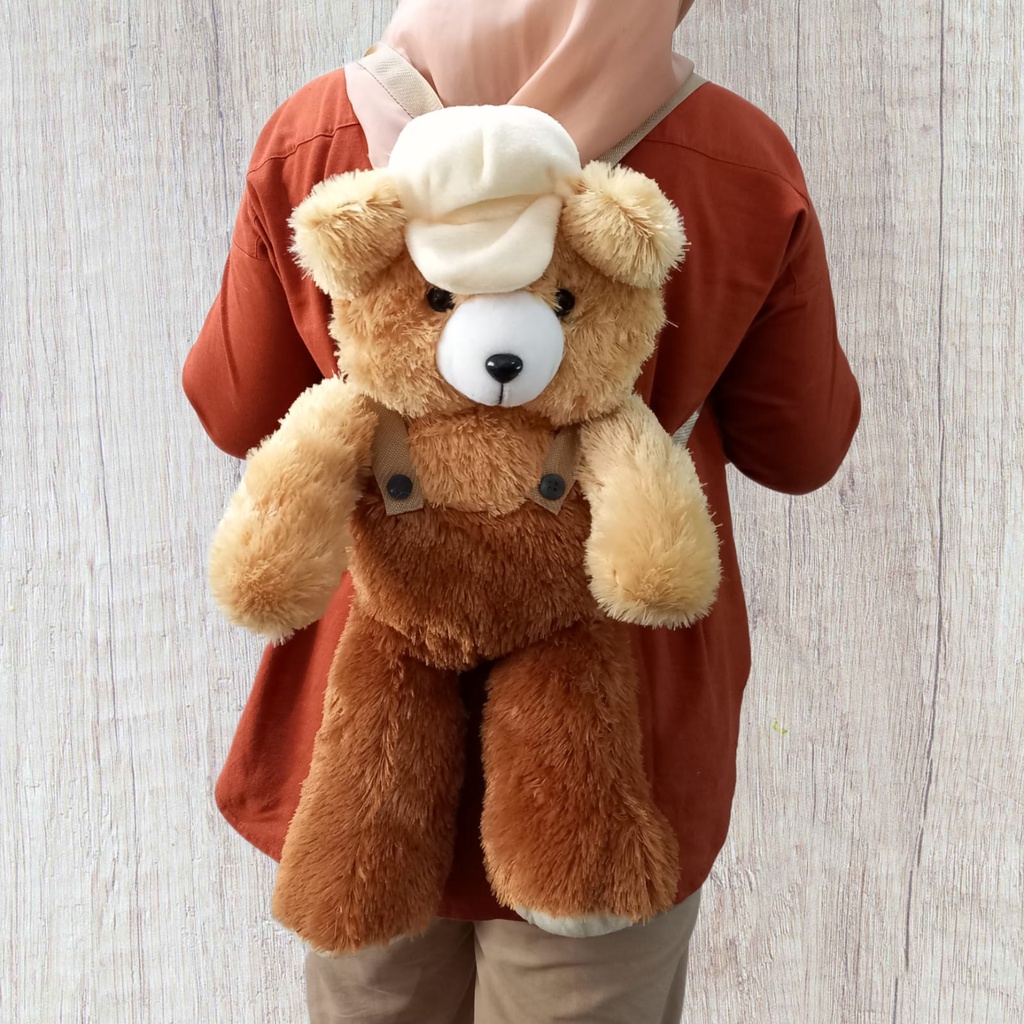 Tas Ransel Anak Remaja Karakter Boneka Beruang Bertopi Tas Gendong Lucu Gemoy