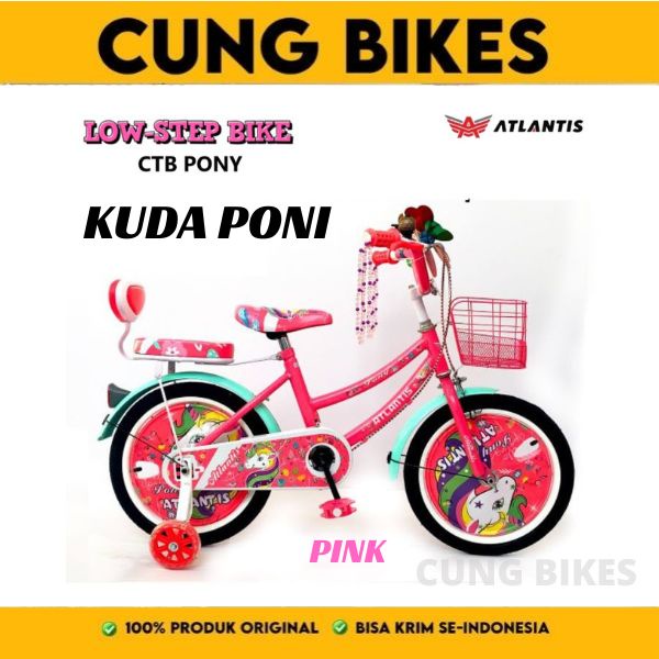 sepeda mini atlantis bell 16 -18 inch kuda poni, unicorn, princess