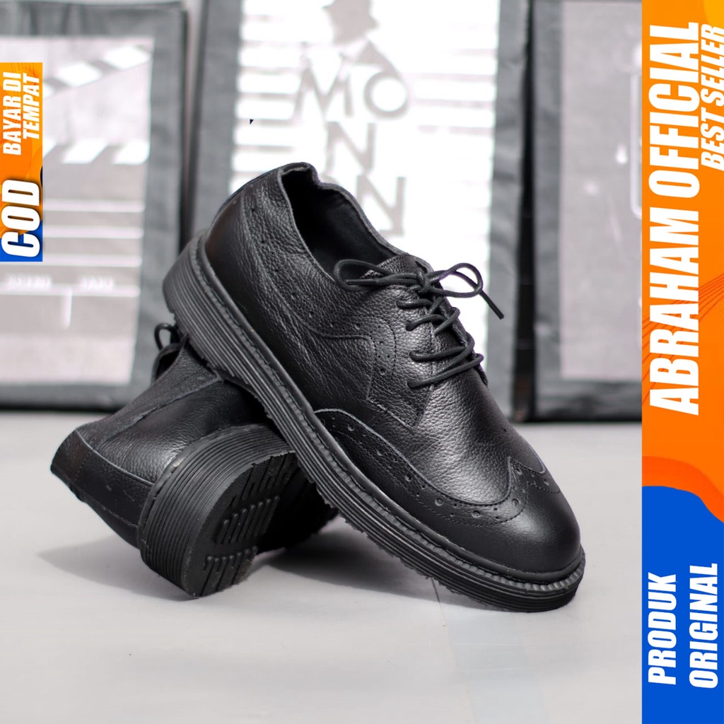 Sepatu Formal Pantofel Docmart Low Boots Pria Kulit Asli Kerja Hitam Abaraham OWING