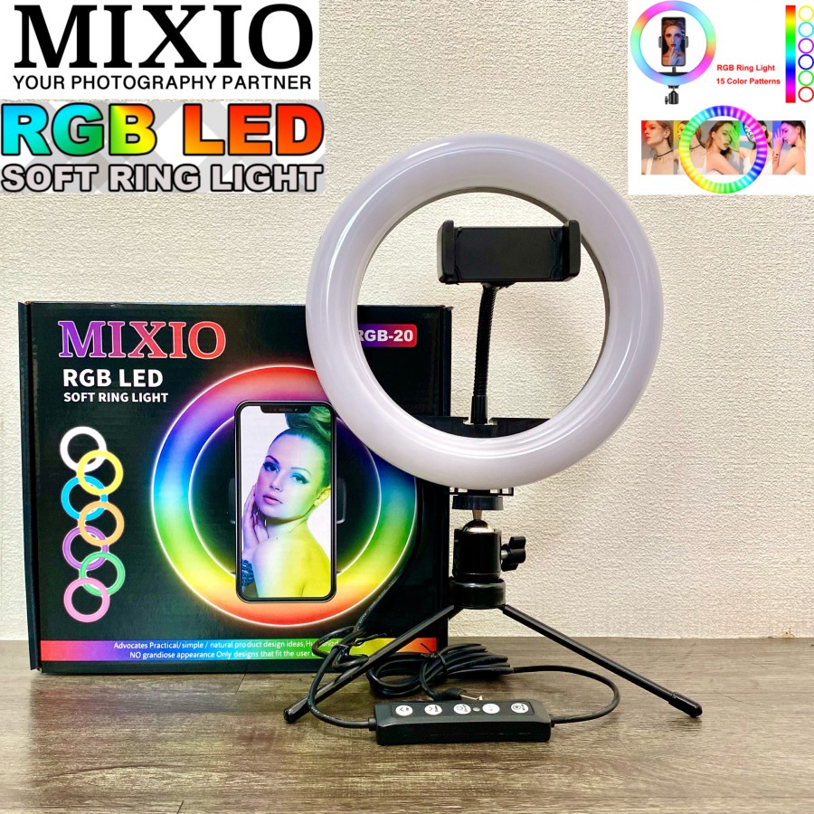 MIXIO RingLight Rainbow RGB 20CM + TRIPOD BESI Ring Light RGB Youtuber