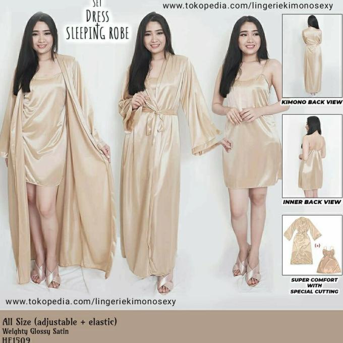 kado ulang tahun istri tercinta setelan kimono piyama Wanita Sexy gold