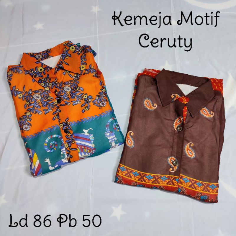 Kemeja Atasan Wanita Siffon Ceruty Motif