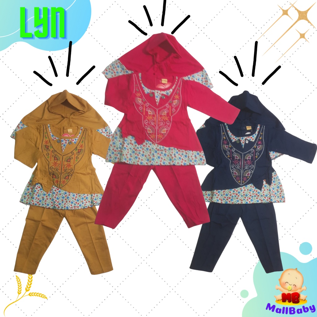 Setelan Baju Muslim Bayi Perempuan  3 6 9 12 Bulan Jilbab Hijab LYN