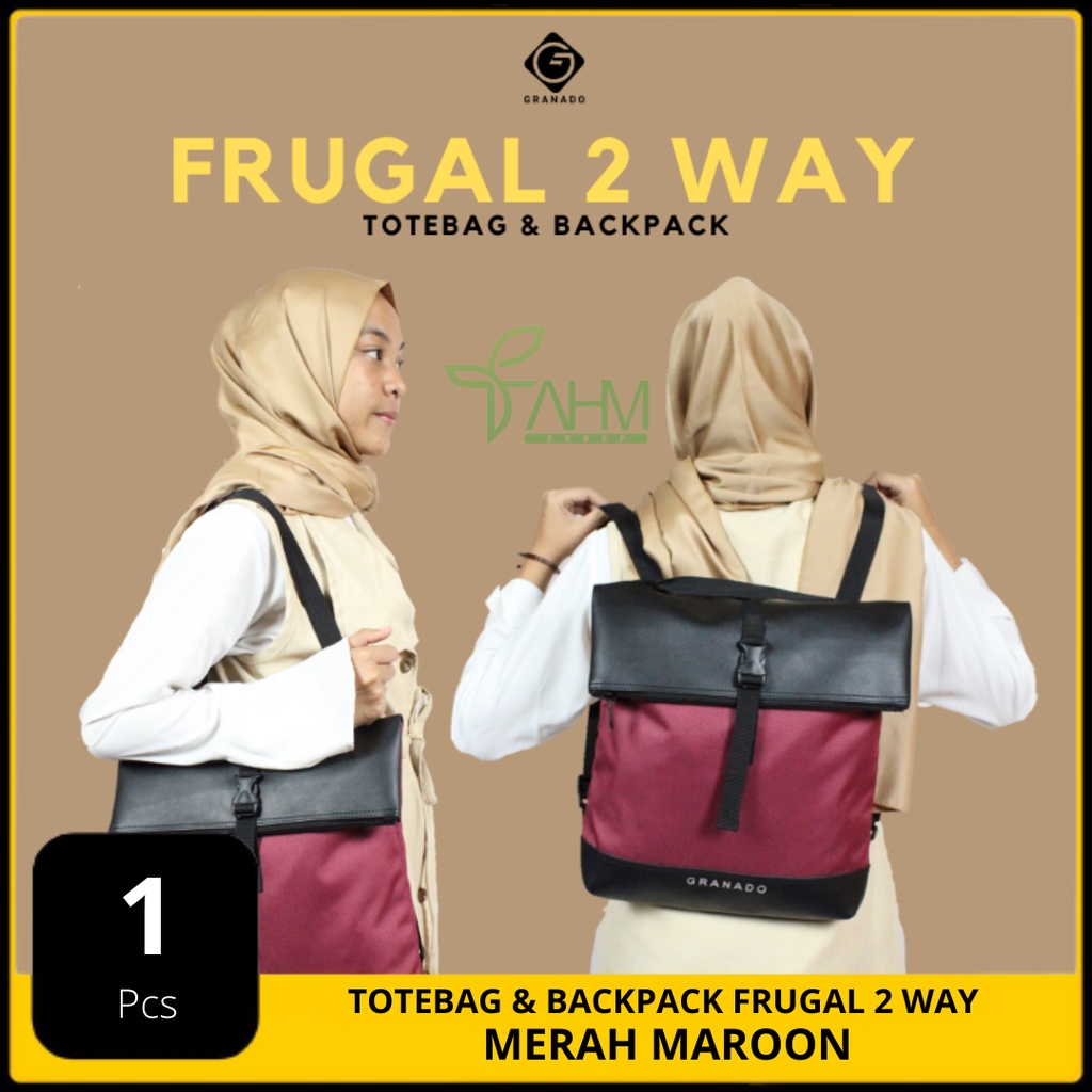 Walter Bag / Tote Bag Backpack Frugal 2Way Granado Merah Maroon Cewek Cowok