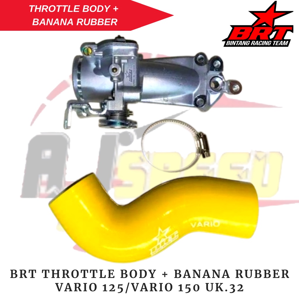 BRT Throttle Body TB + Velocity Banana Rubber Vario 125 Vario 150 Ukuran 32 34 / BRT Original