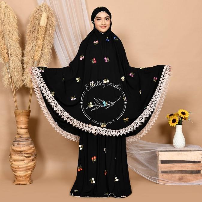 Mukena Dewasa Bordir Katun Rayon Premium Renda giper Bunga Melati