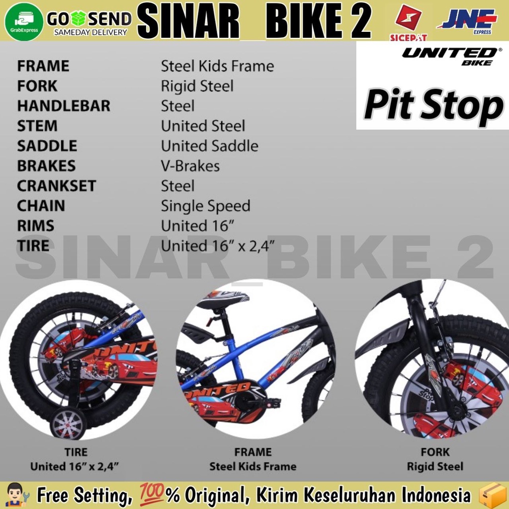 Sepeda BMX  Anak Laki Laki  UNITED PIT STOP Ukuran 12 16 &amp; 18 Inch