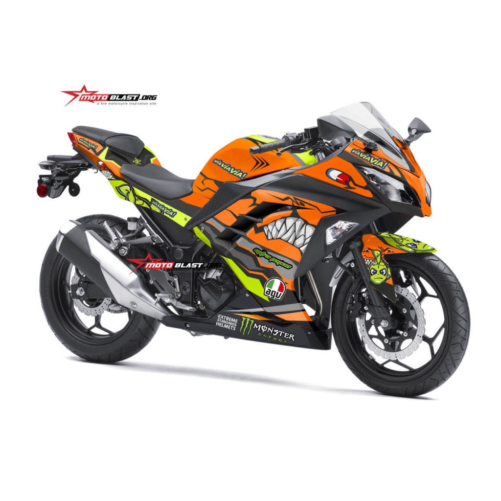 Decal Stiker NINJA 250R FI SHARK ORANGE FULL BODY MOTOBLAST