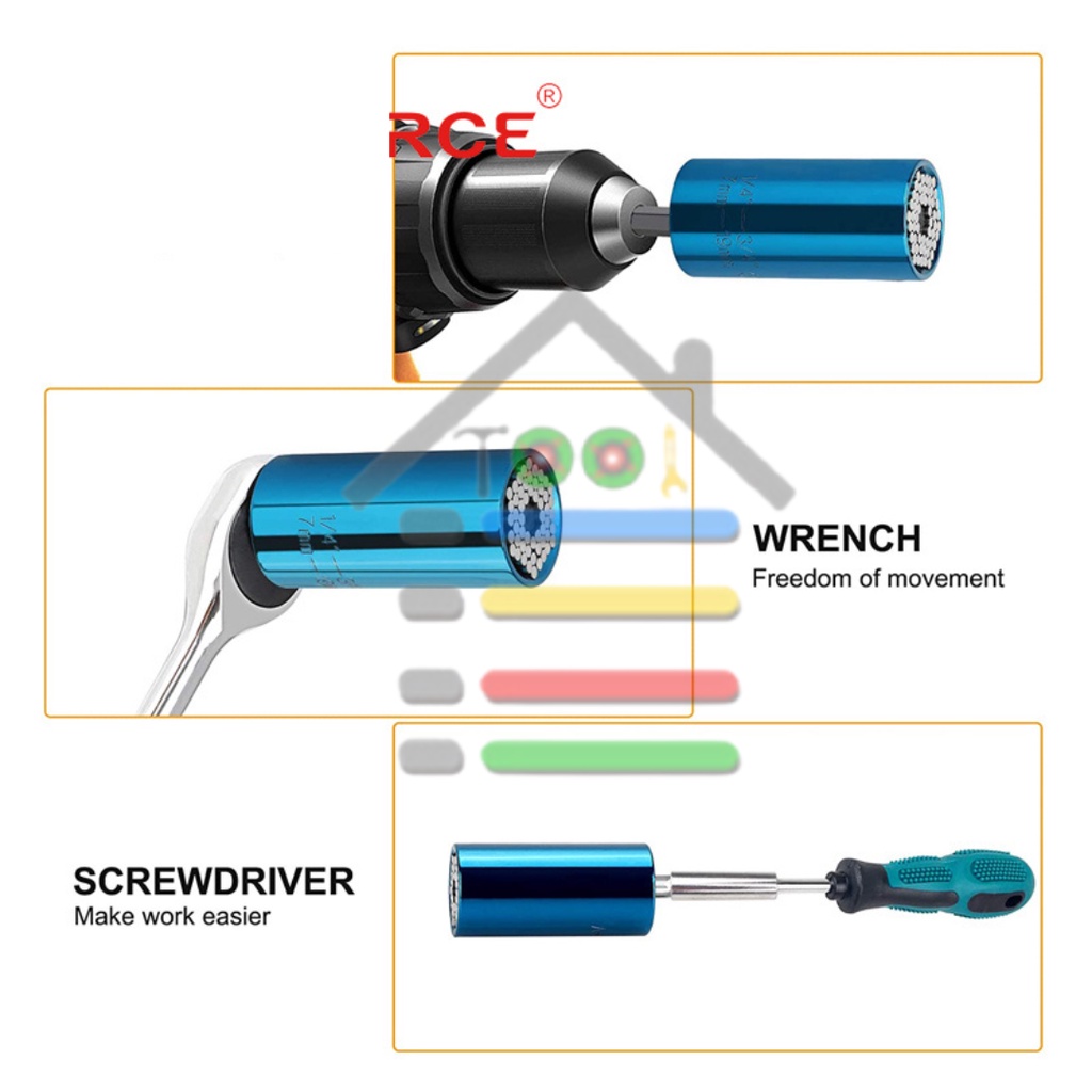 Kepala Soket Kunci Pas GATOR Universal 7-19Mm 1/4 &quot;-3/4&quot;