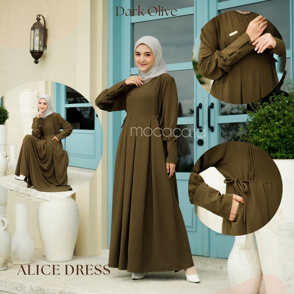 Alice Dress Crincle Premium Busui Kancing bungkus - DARK OLIVE HIJAU ZAITUN