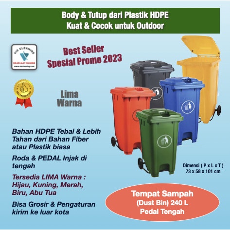 Tempat Sampah HDPE 240 Liter dgn Pedal Tengah