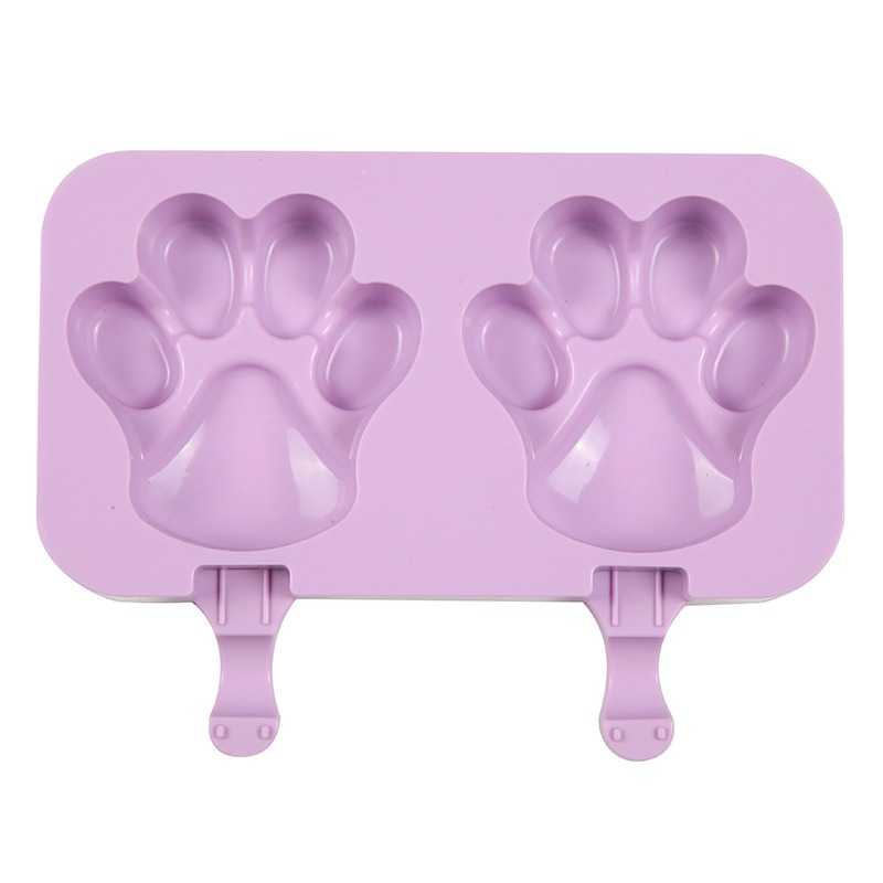 (BISA COD) FTIHSHP SJ Cetakan Es Krim 2 Hole Silicone Mold Dessert Dog Paw with 50 Sticks - JSC84