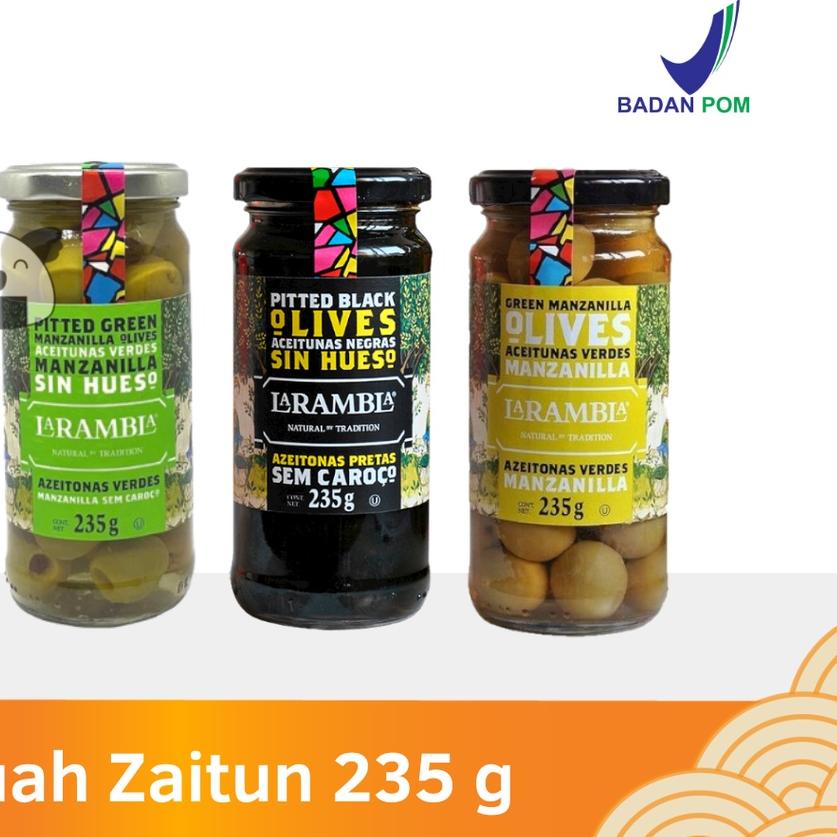 

♣ LA RAMBLA Olives Green Black Buah Zaitun Hijau Hitam 235 g Halal │ Import Spanyol ➯