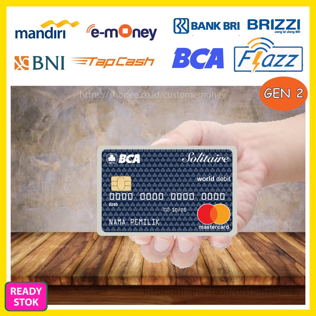 KARTU EMONEY DESIGN SOLITAIRE WORLD BCA ETOLL E-MONEY MANDIRI FLAZZ GEN 2 TAPCASH BRIZZI 1 SISI