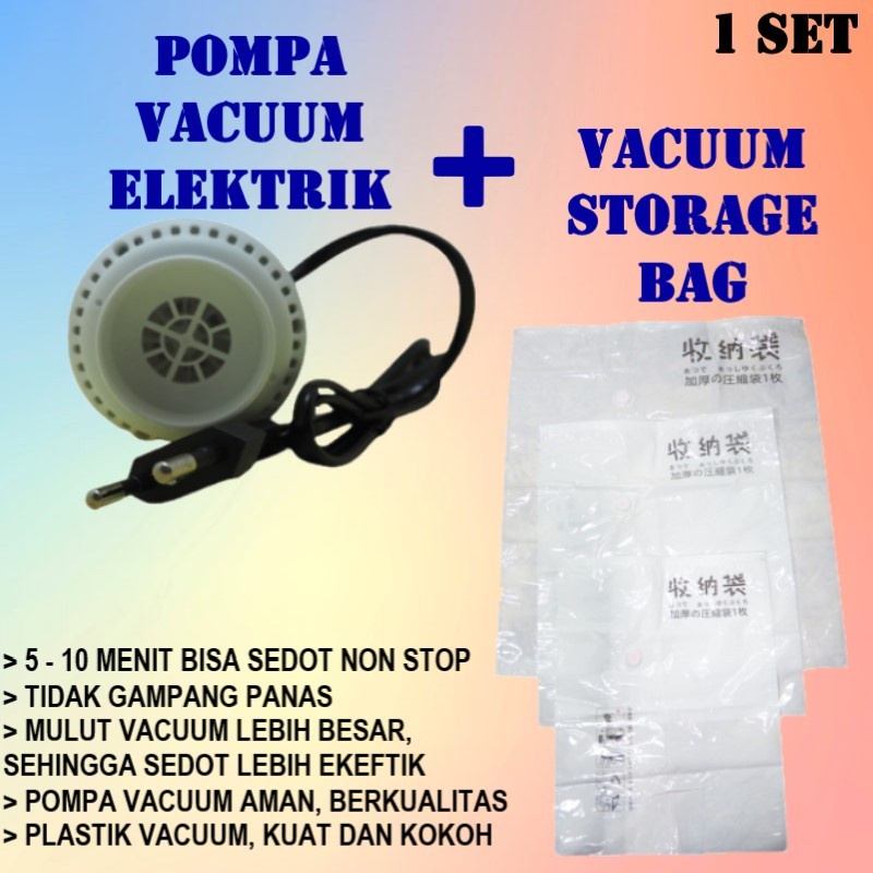 POMPA VACUUM ELEKTRIK PLASTIK STORAGE BAG PAKAIAN BANTAL SPREI SELIMUT UNTUK LAUNDRY UNTUK MUDIK SANTAI GAK RIBET