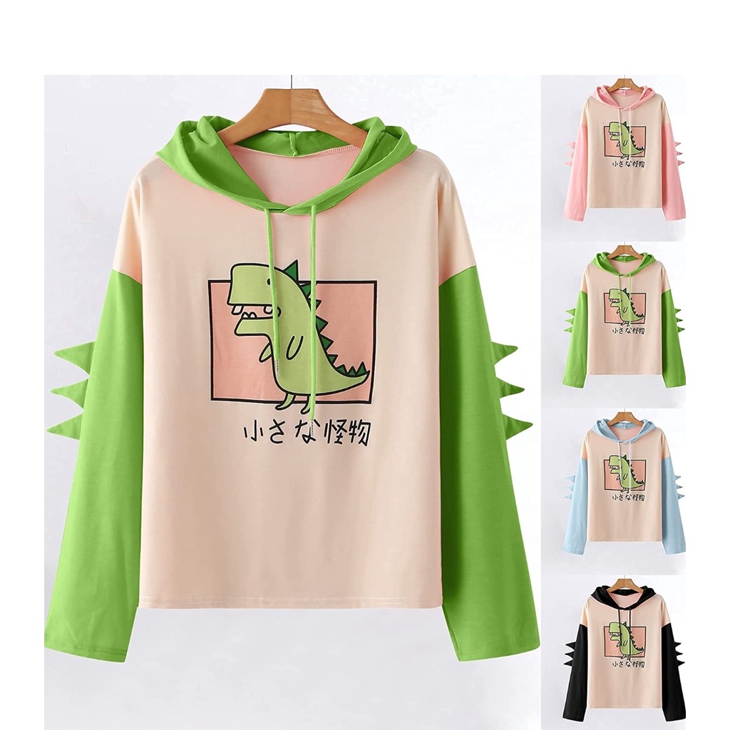 DINOS HOODIE SWEATER WANITA OUTFIT KOREAN STYLE ATASAN JUMPER MOTIF LUCU HOODIE CUTE GIRL