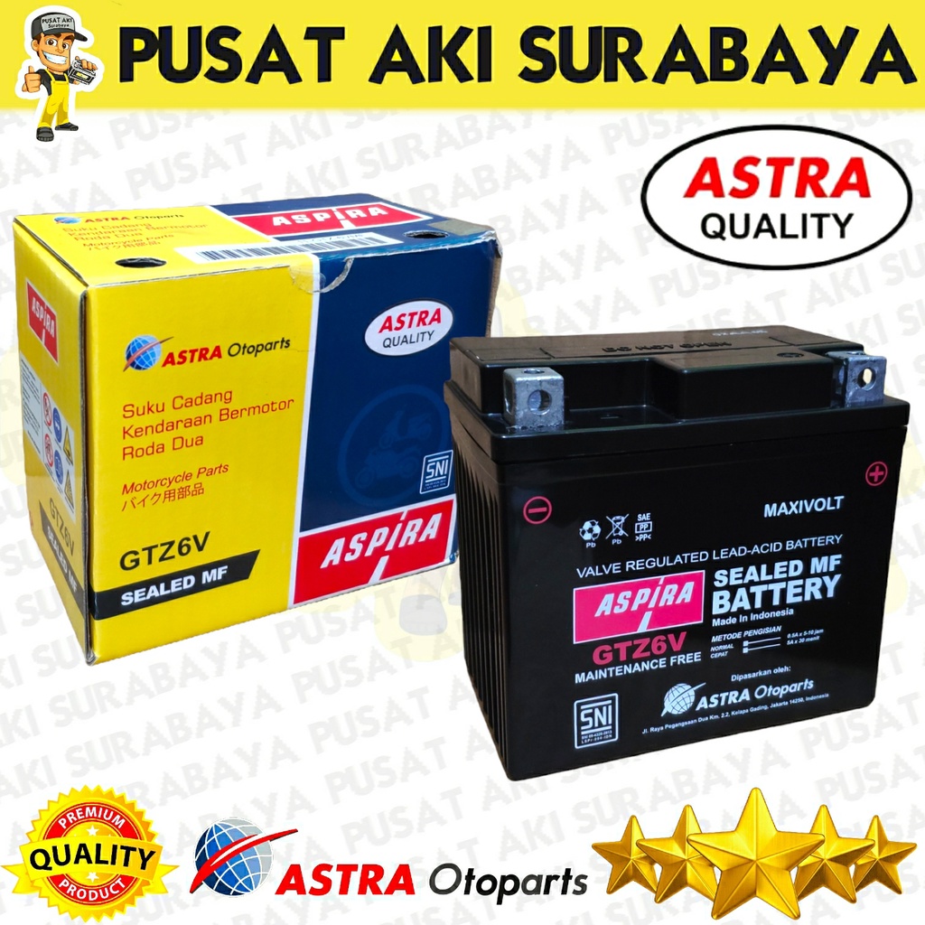 ⭐⭐⭐ ASLI PRODUK AKI KERING ASPIRA GTZ6V ASTRA OTOPARTS ACCU MF BEBAS PERAWATAN MOTOR INJEKSI IDLING STOP BATTERY VARIO 125 VARIO 150 PCX LEXI ADV SATRIA FU CBR 150R KLX MTZ6S YTZ6V