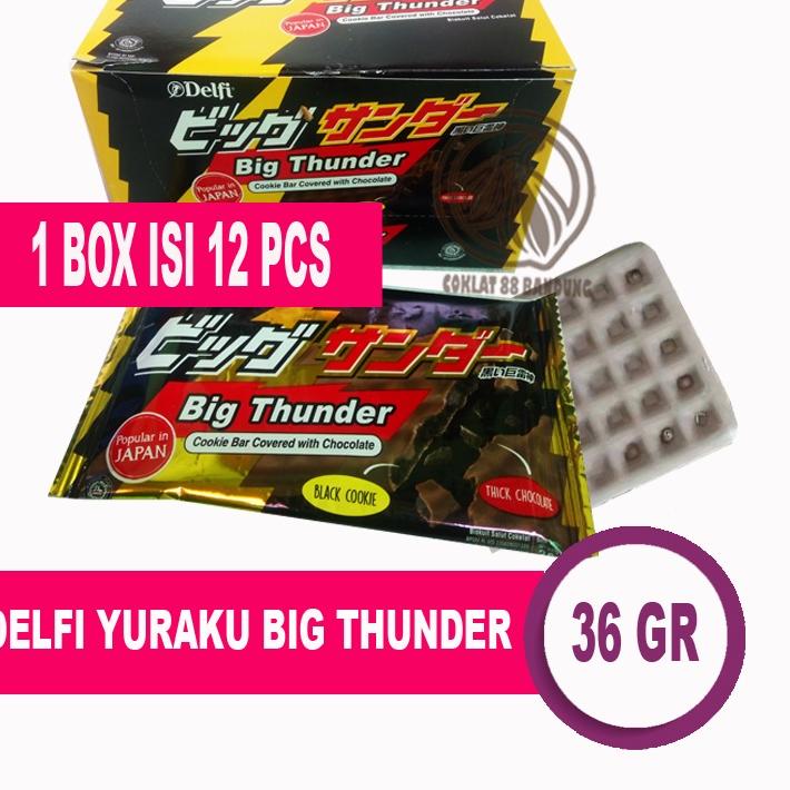 

☆ Delfi Big Thunder 36gr Isi 12pcs X 36 gram Box Cokelat, Coklat Delfi Yuraku Tunder 12 X 36 gr Cookie Bar With Covered Chocolate ✼