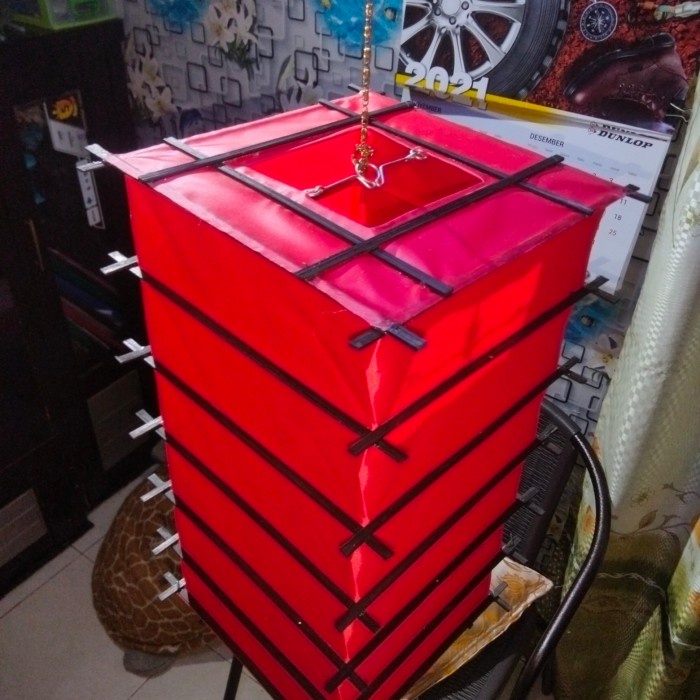 Lampion Lampion Kotak Jepang Bambu Parasut Merah