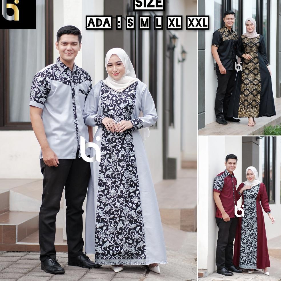TERPERCAYA Baju batik kapel gamis couple batik gamis pasangan muslim sarimbit keluarga cople suami i