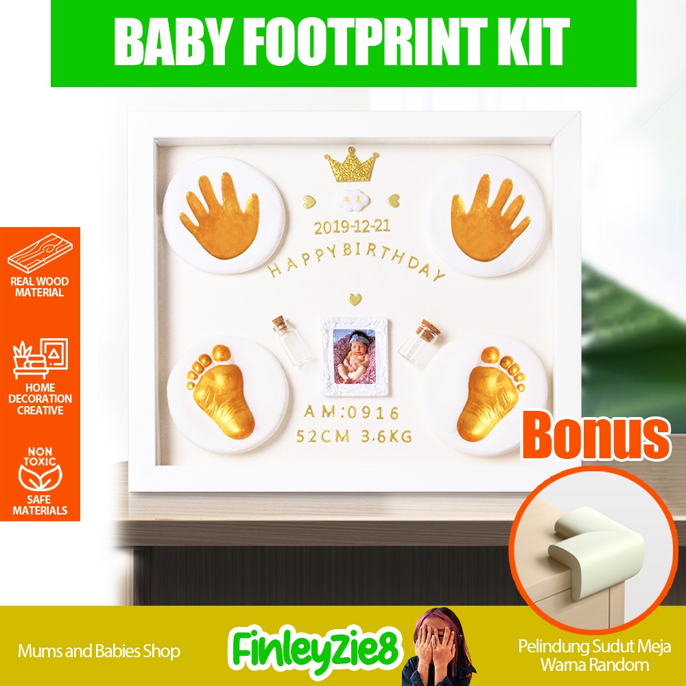 BONUS!!! Pelindung sudut meja Set Cetakan Baby Foot Print Bingkai Foto Kaki Tangan Bayi Newborn / Frame Foto Aesthetic / Cetakan Kaki Bayi / Cetakan Kaki Tangan Bayi / Cetakan Kaki / Baby Foot Print Hadiah Ulang Tahun KenanganCetakan Kaki dan Tangan Bayi