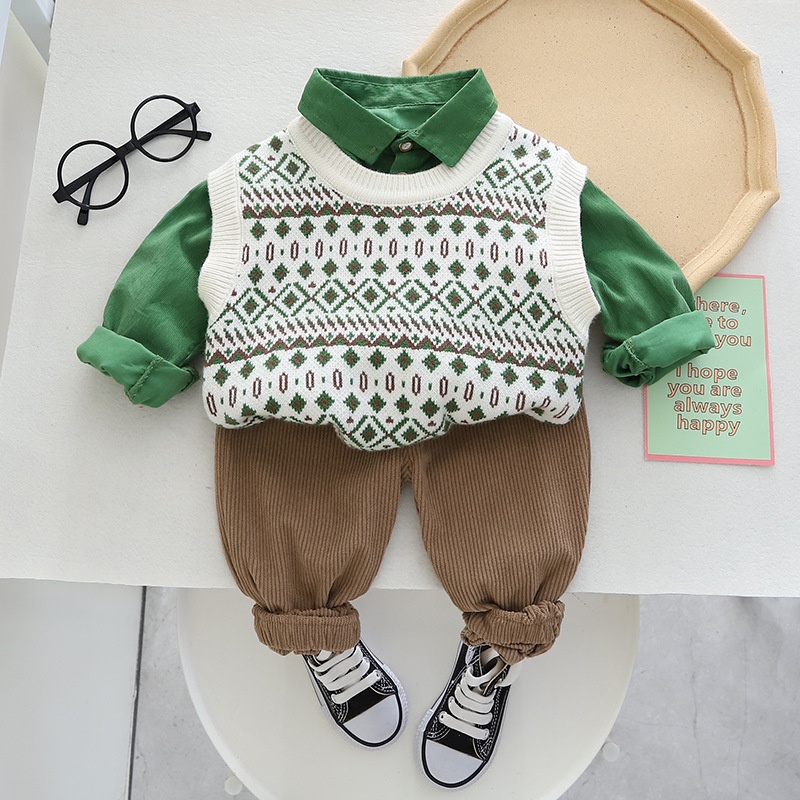 Setelan Anak Laki-Laki Dengan Rompi Set Sweater Anak Cowok 3 in 1