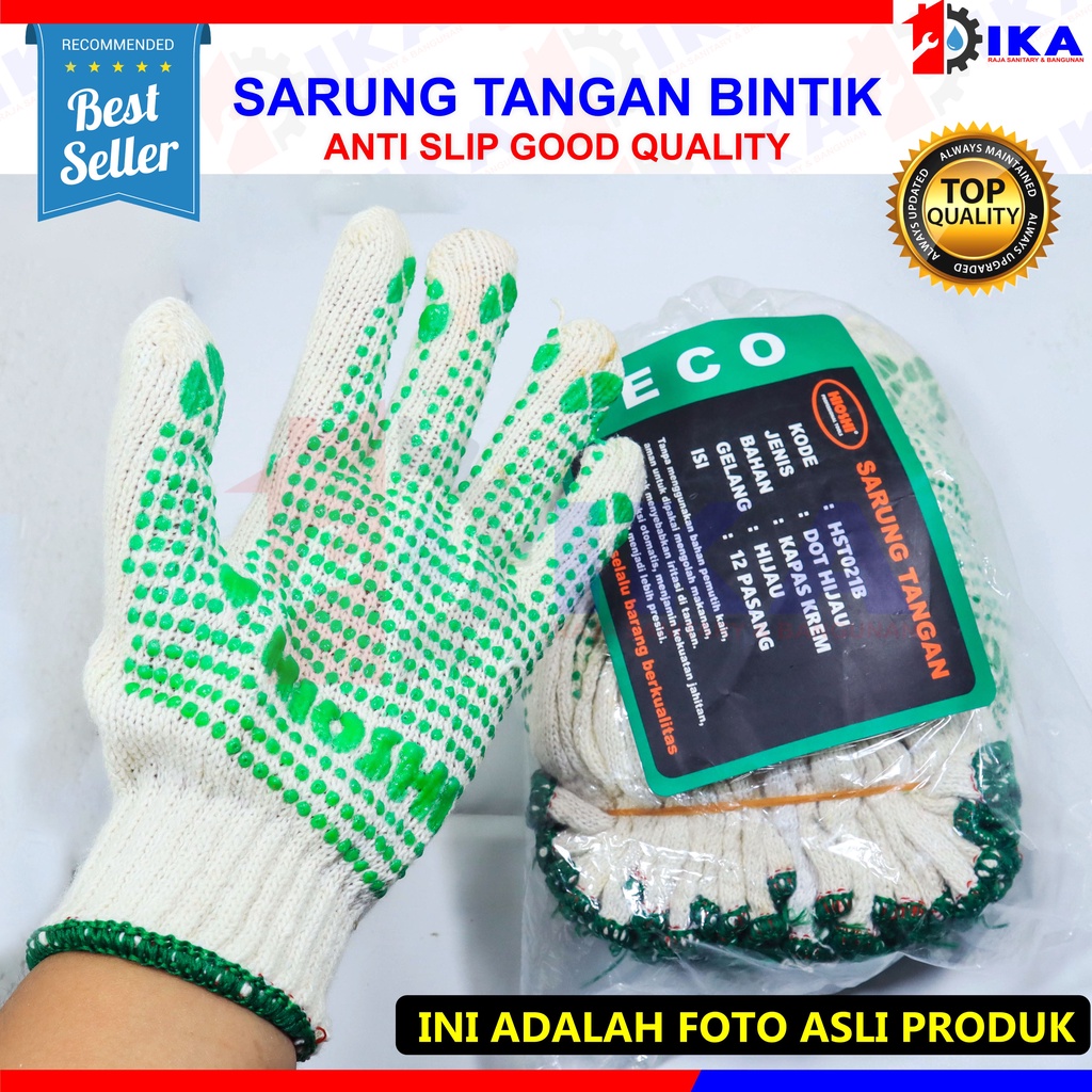 Sarung Tangan Kerja Polkadot Dotting Bintik Safety 1 Pasang ( 2 Pcs ) SARUNG TANGAN KATUN BINTIK - SARUNG TANGAN PABRIK BANGUNAN