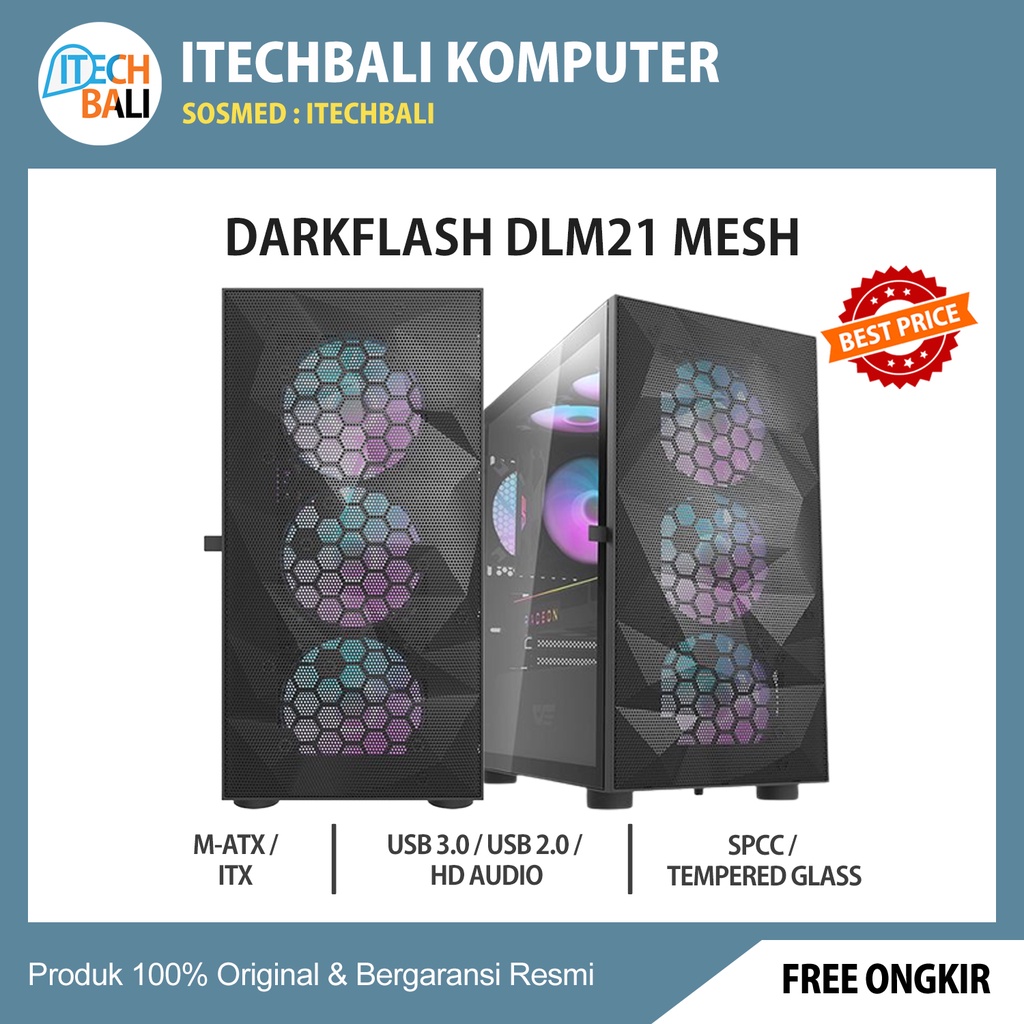 Casing DARKFLASH DLM21 Mesh Black Micro ATX Tempered | ITECHBALI