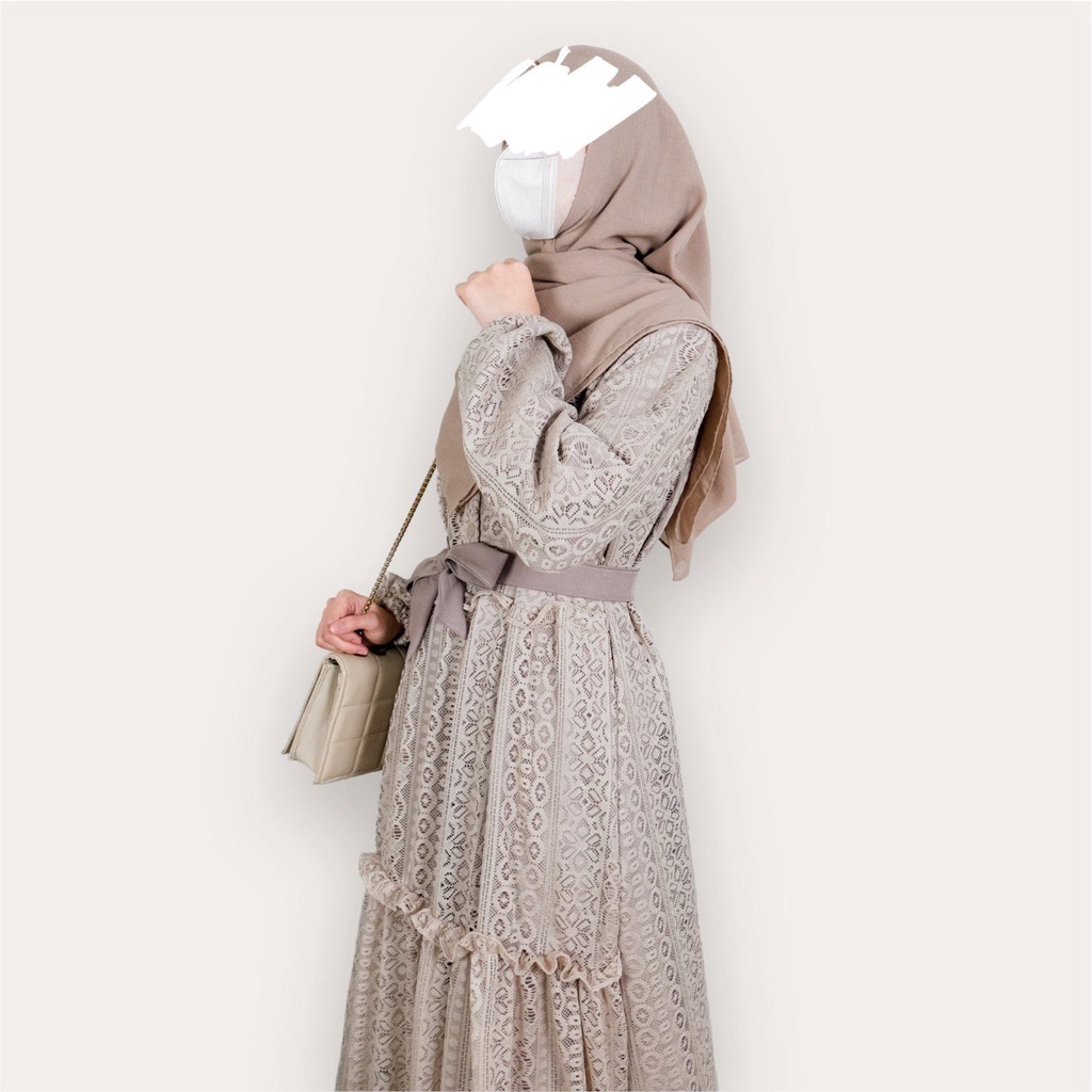 Mininos Belina Dress Gamis Kondangan Ity Crepe Brukat Remaja