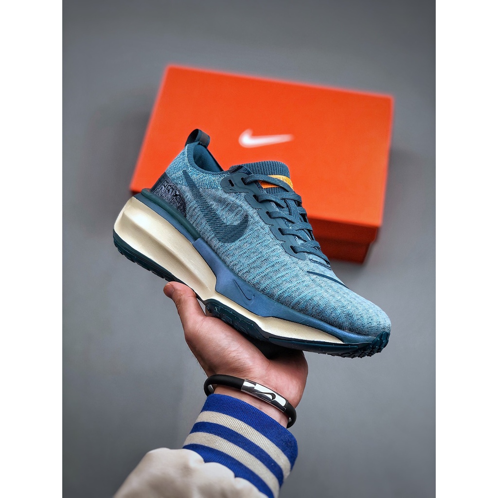 ZoomX Invincible Run Flyknit 3"Peacock Blue/Orange pernapasan rajutan Sepatu joging olahraga santai