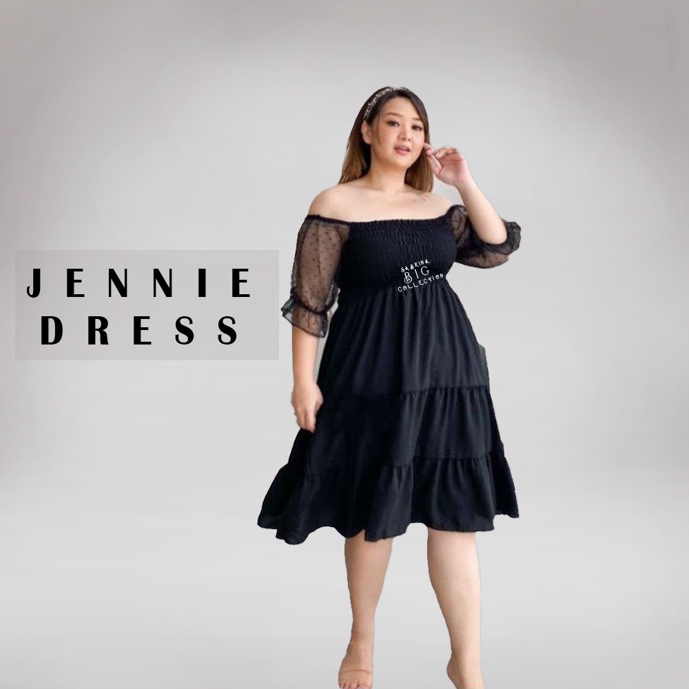 JENNIE Smoke Midi Dress Sabrina Korean Style Jumbo Dress Kondangan  Full Karet Big Size | Dress Kore