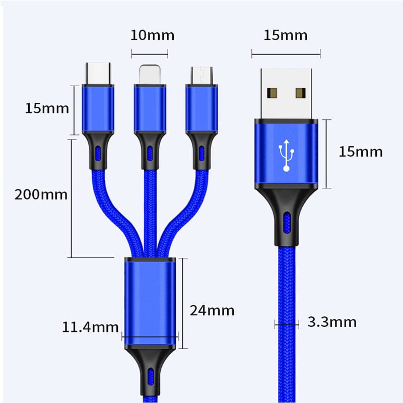 PROMO Kabel Charger 3IN1 Kabel Data USB Charger iOS + Micro USB + Type C Charger - Fids Stor