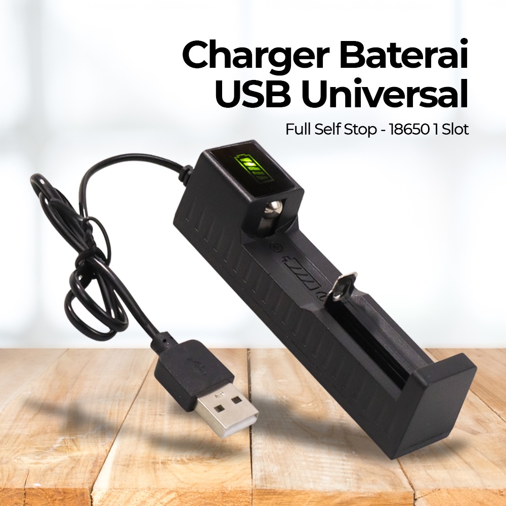 Charger Baterai Via USB Universal Full Self Stop 18650 26550 1 Slot