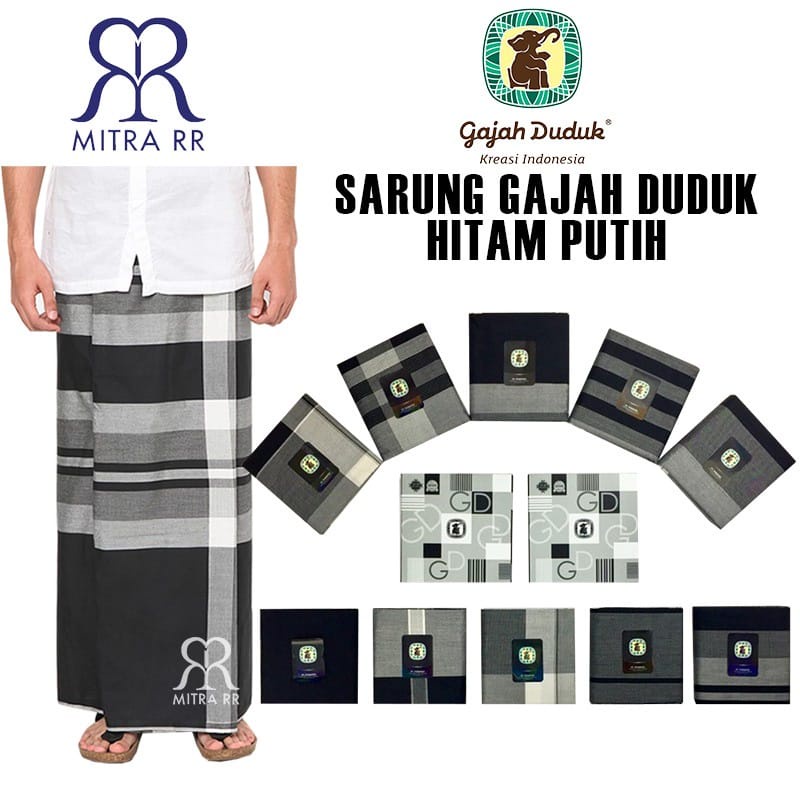 Sarung Gajah Duduk Hitam Putih - Satuan / Grosir