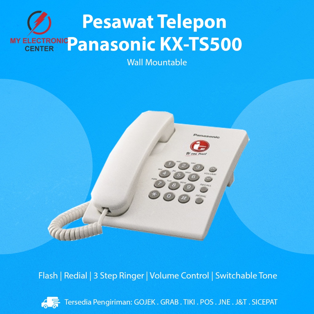 Telepon Kabel Panasonic KX-TS500 Telepon Dinding Rumah Kantor Indihome - White